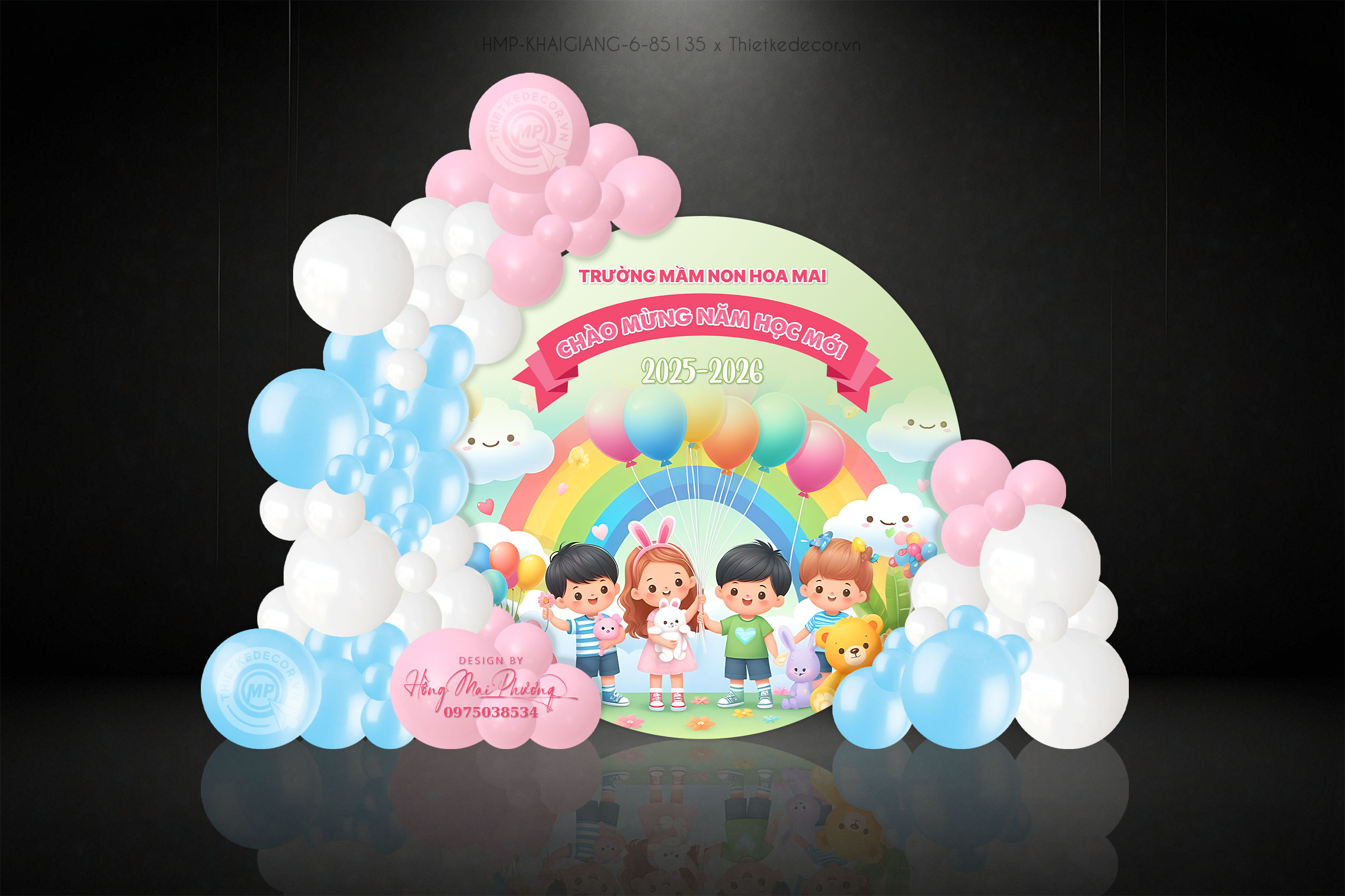 Backdrop tròn khai giảng trường mầm non đa sắc màu dễ thương